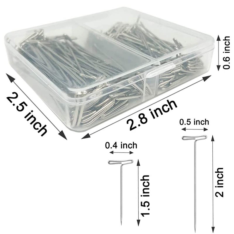 Benvo 150Pcs Steel T-Pins Assorted Two Sizes Wig Pins Nickel Plated Sewing Pins Quilting Pins Needles Pin with T-bar Head for Blocking Knitting Modelling Crafts Projects(1.5 inchï¼Œ2 inch) - Image 2